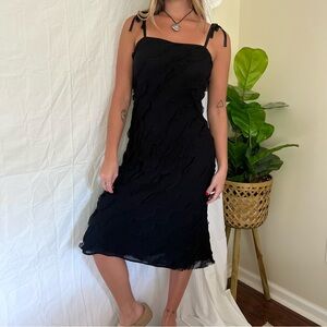 Vintage Anne Klein Black Ruffle Midi Dress